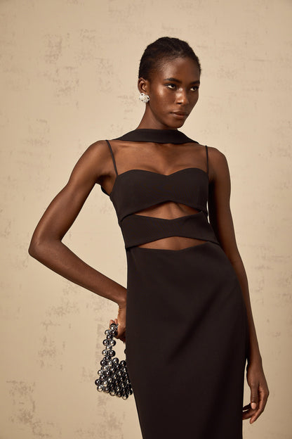 Mylene black cut-out midi dress