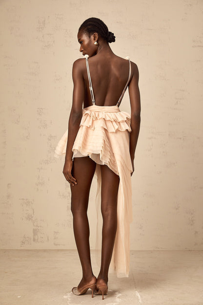 Isoline ribbon-design asymmetrical mini dress in Neutrals