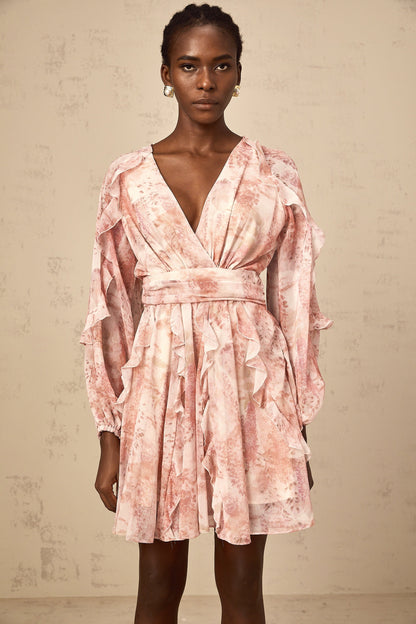Yolande pink floral-print ruffled mini dress