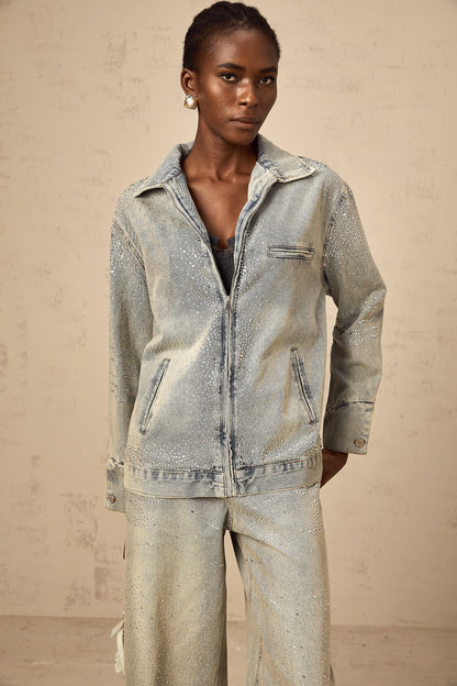 Irina light-blue rhinestone denim jacket