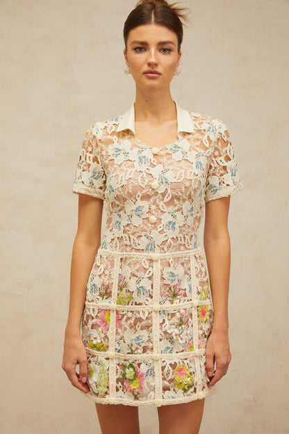 Françoise flower-embroidered mini dress