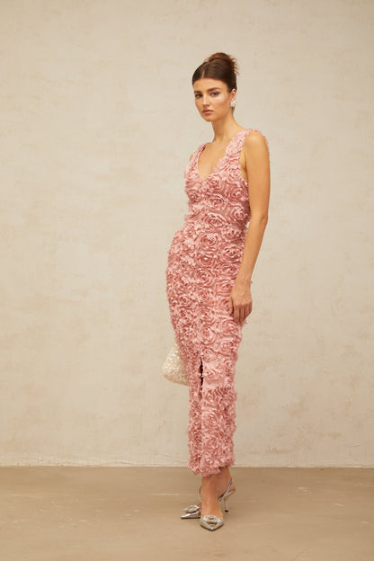 Sylvie faux-flower V-neck maxi dress in Pink