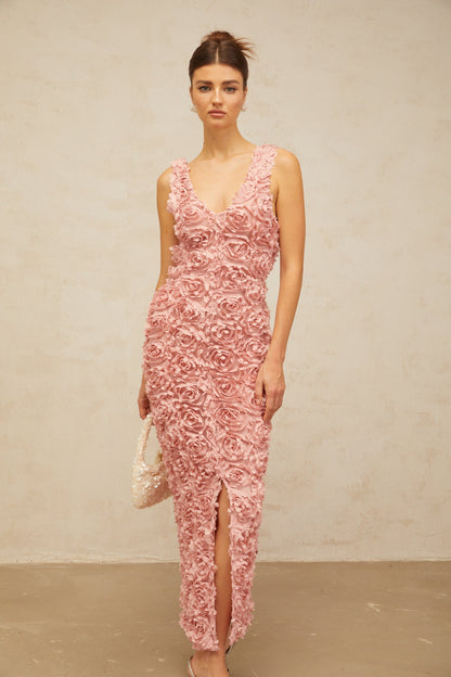 Sylvie faux-flower V-neck maxi dress in Pink