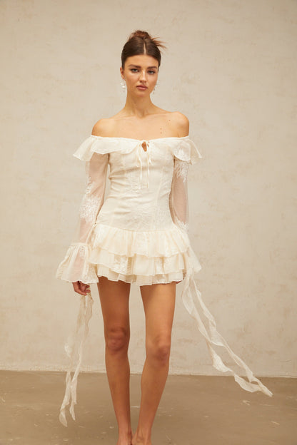 Désirée white off-shoulder embroidered mini dress