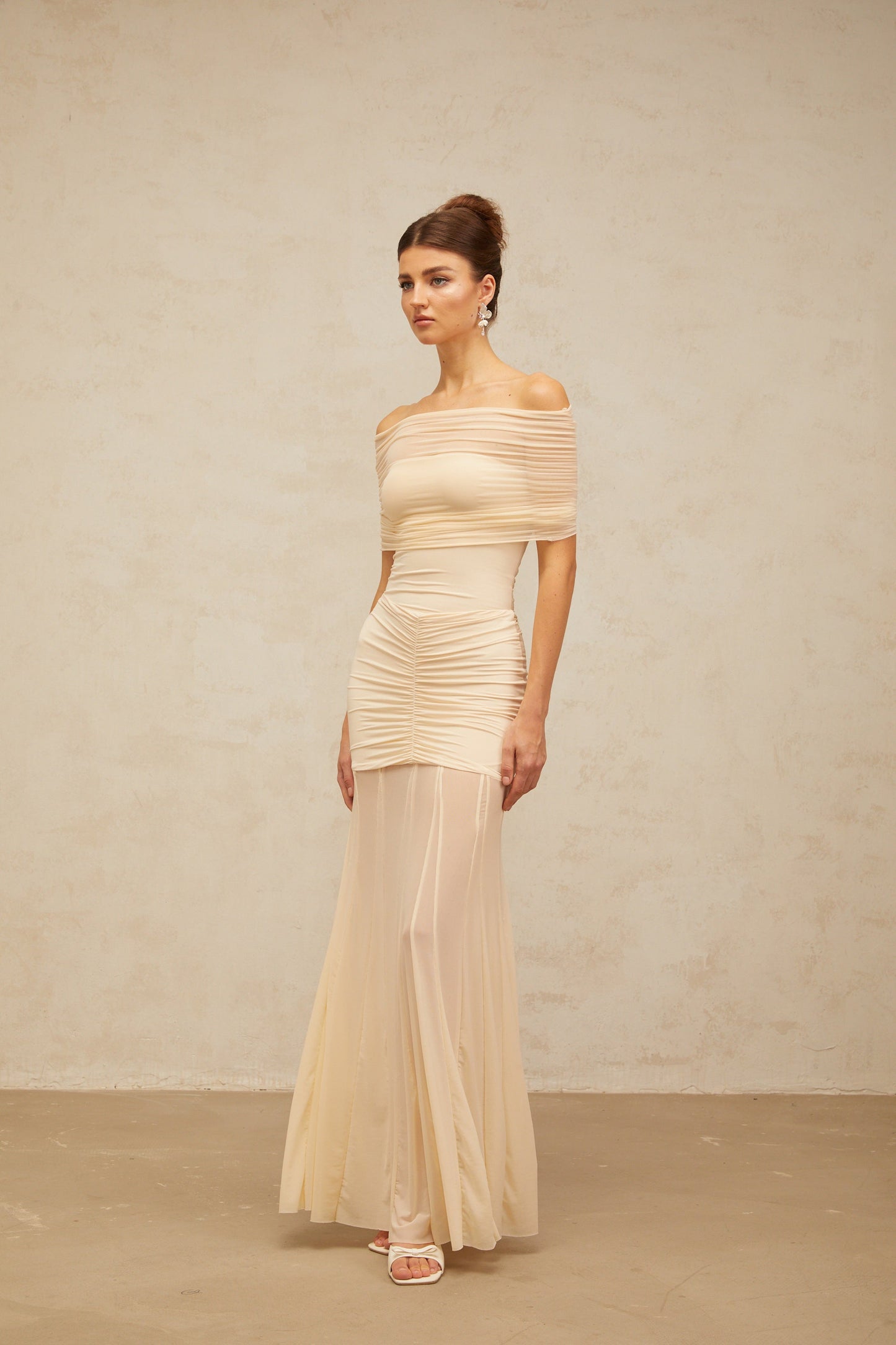 Ninon neutrals tulle-panel smocked maxi dress