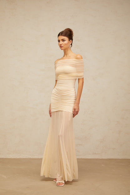 Ninon neutrals tulle-panel smocked maxi dress