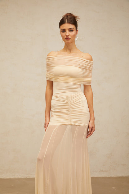 Ninon neutrals tulle-panel smocked maxi dress