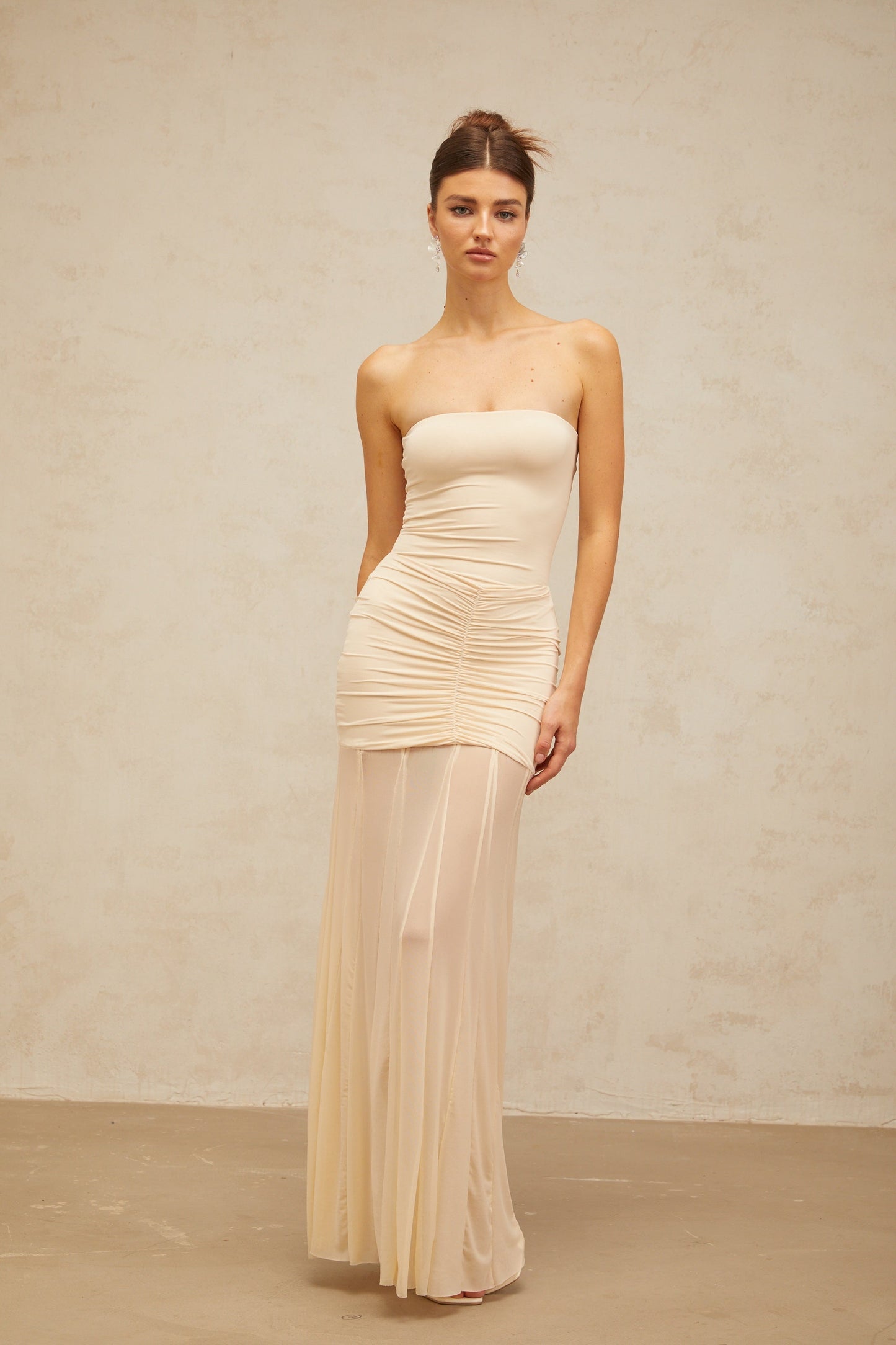 Ninon neutrals tulle-panel smocked maxi dress