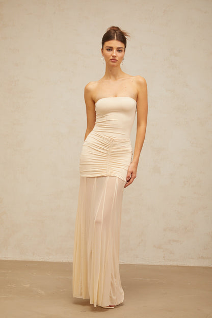 Ninon neutrals tulle-panel smocked maxi dress