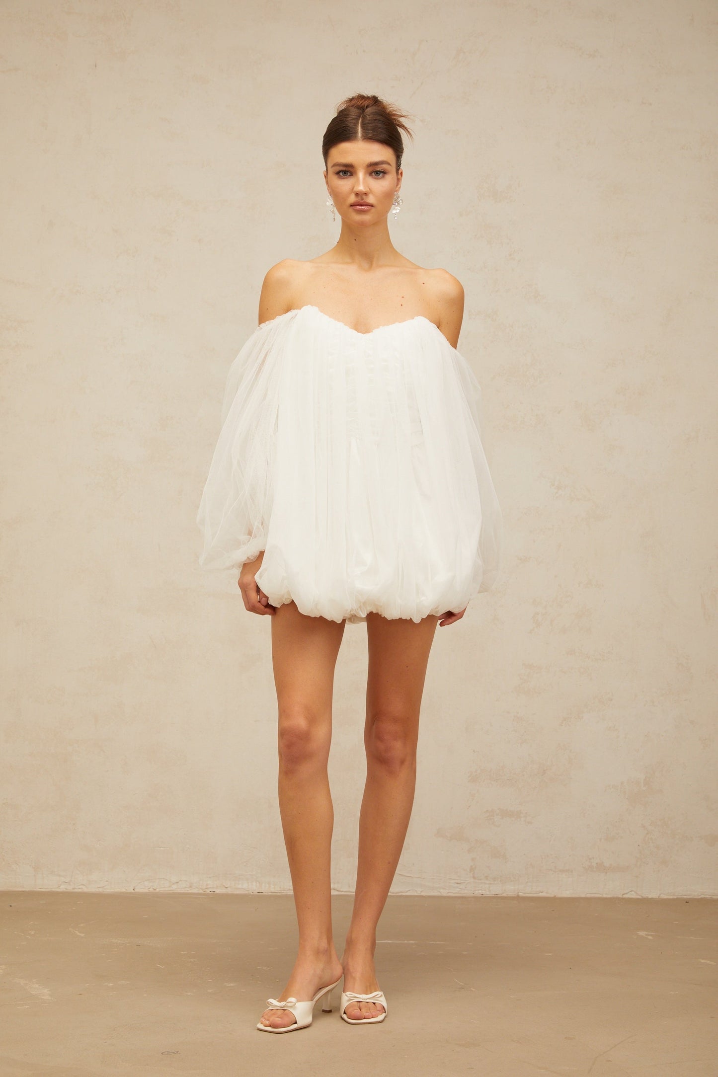 Avril layered bubble tulle mini dress in White