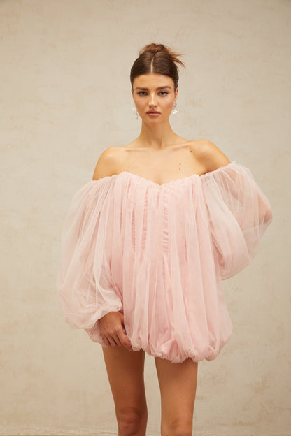 Avril layered bubble tulle mini dress in Pink