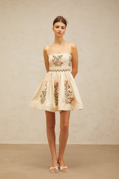 Noémie flower embroidered flared mini dress
