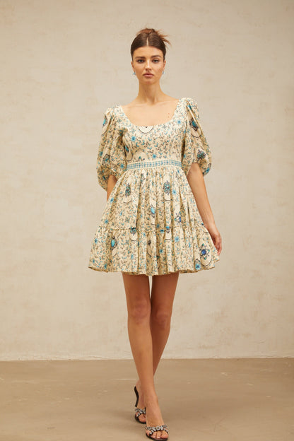 Odette neutrals floral-print pleated mini dress