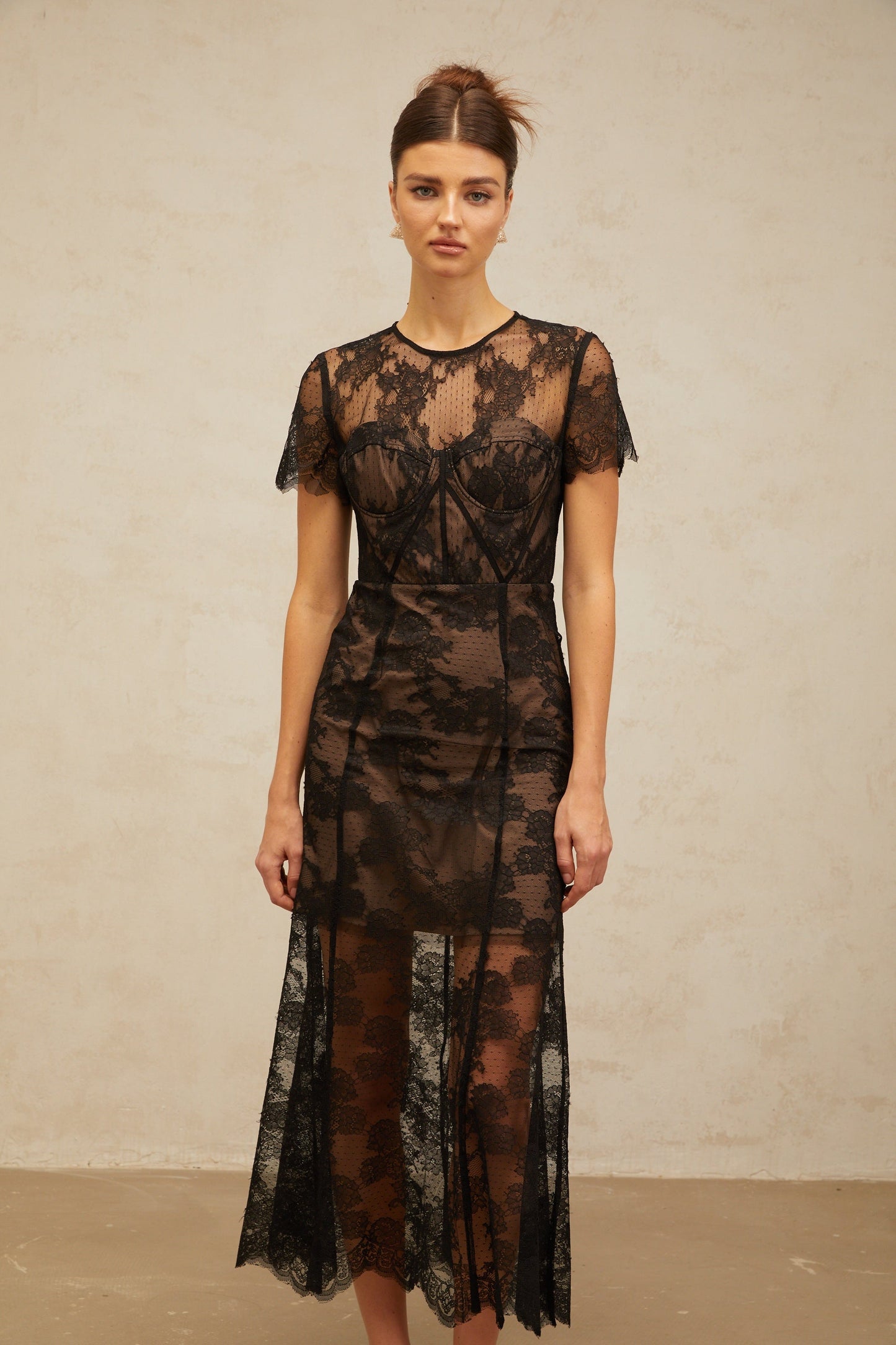 Célia floral-lace midi dress in Black