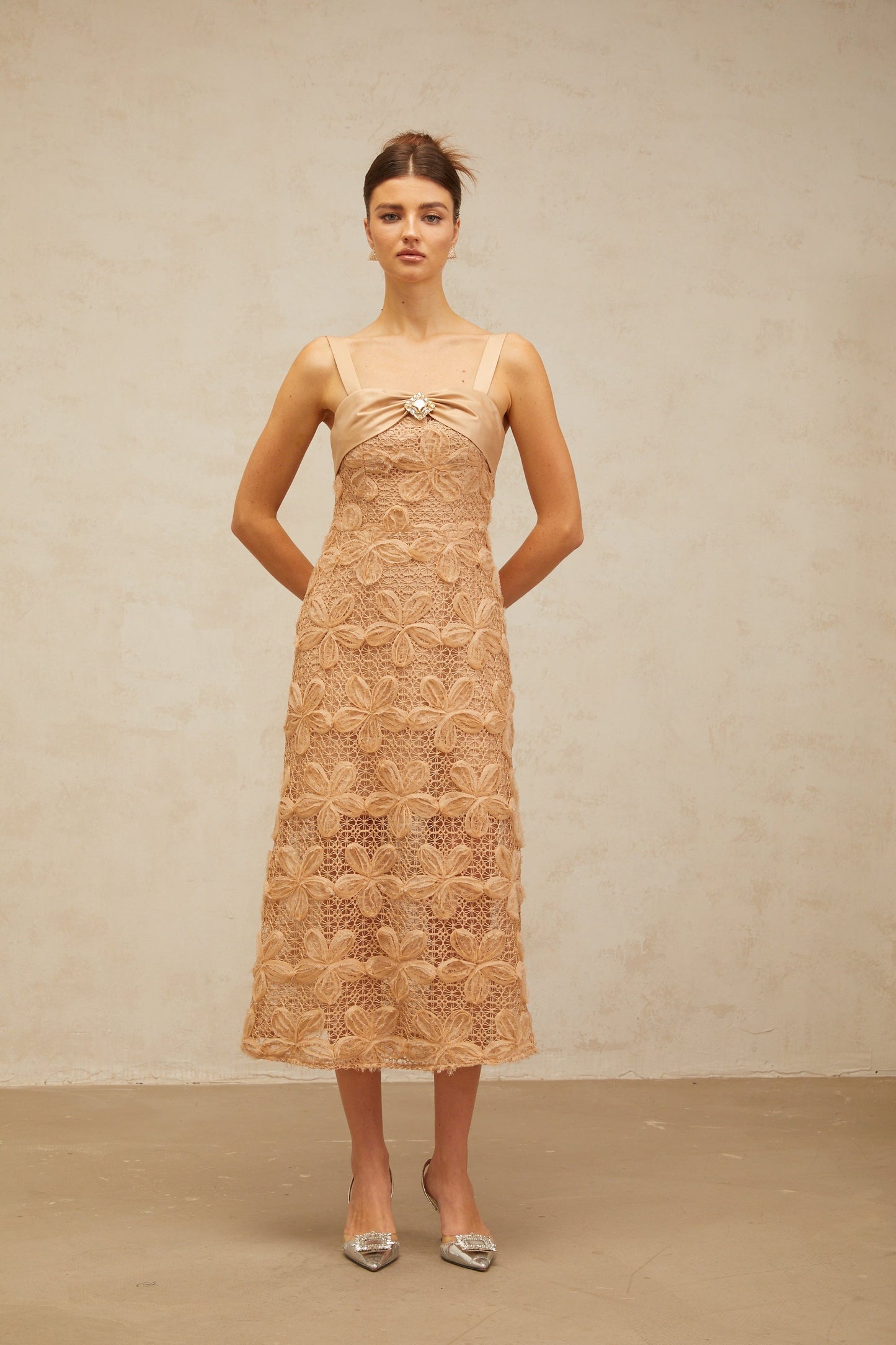 Salomé embellished corded-lace midi dress