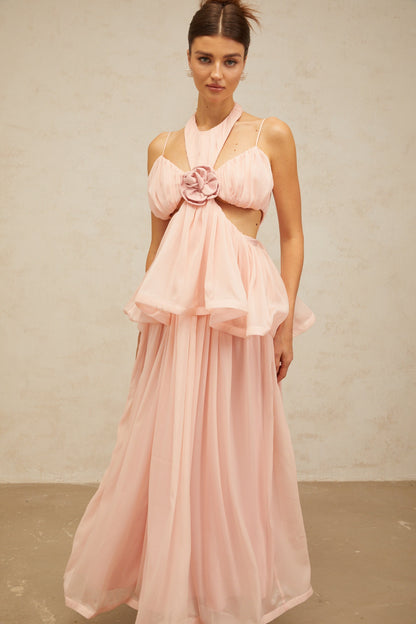 Danaé pink cut-out floral-appliqué maxi dress