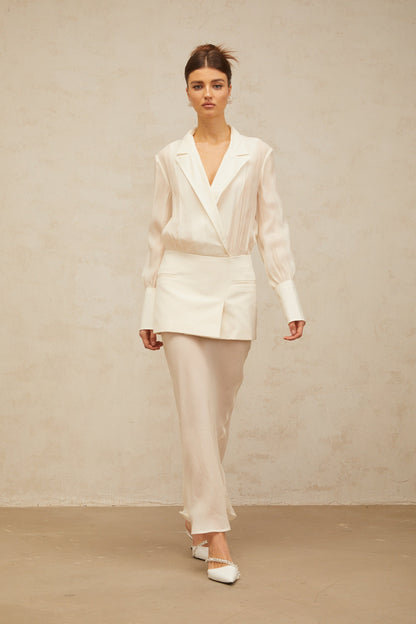 Gisèle white panelled semi-sheer maxi dress