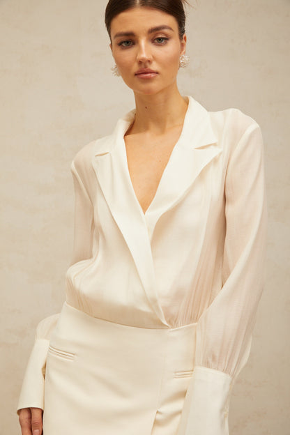 Gisèle white panelled semi-sheer maxi dress
