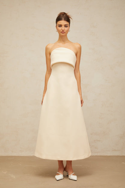 Raphaëlle white folded corset midi dress