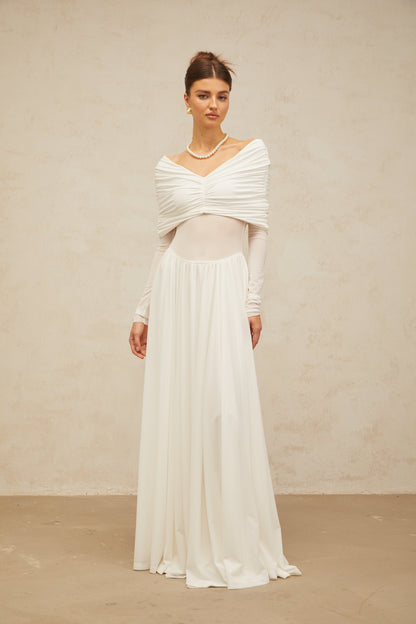 Vérane white draped-detail ruched maxi dress
