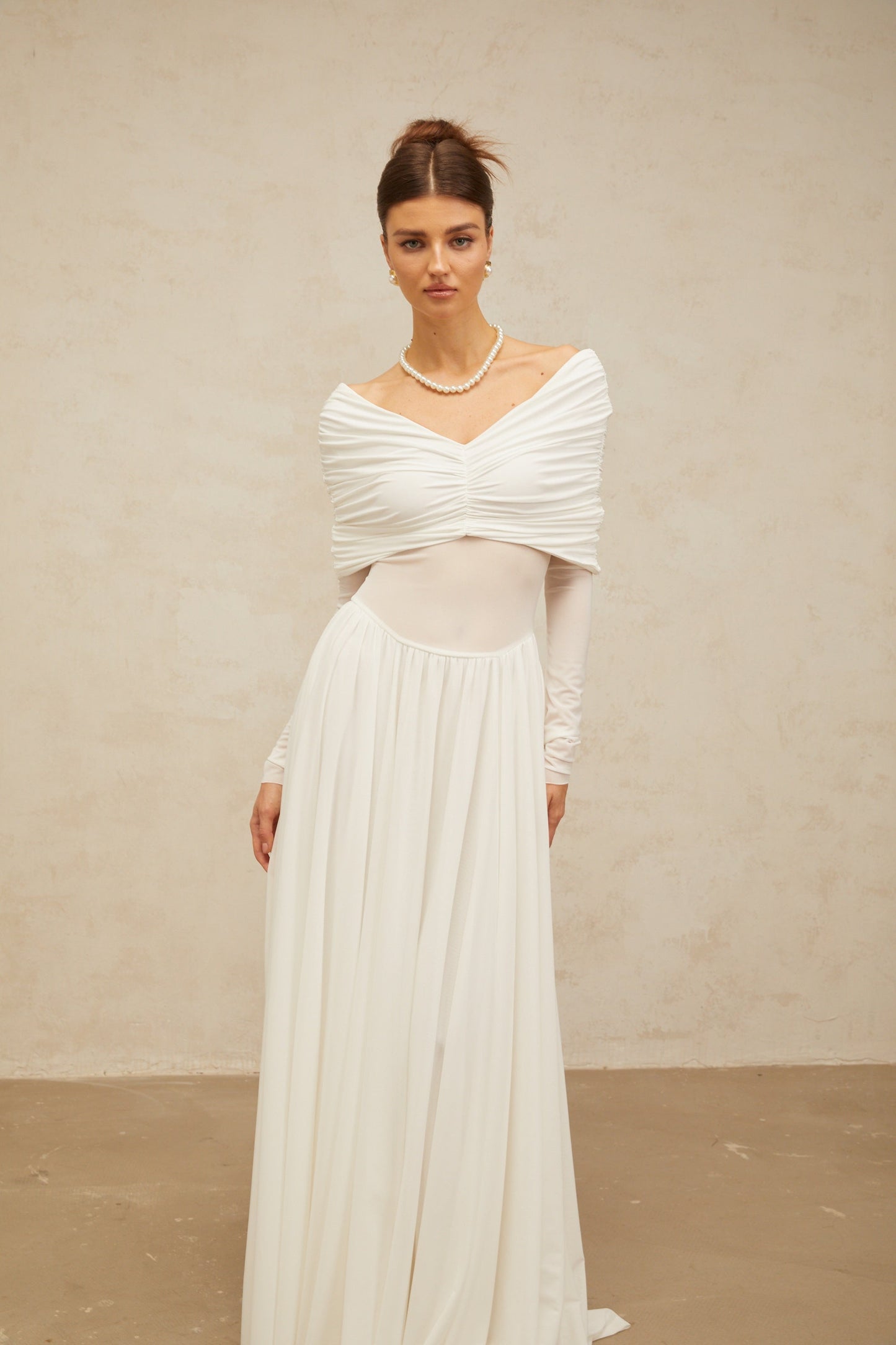 Vérane white draped-detail ruched maxi dress
