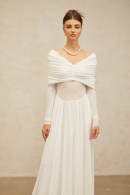 Vérane white draped-detail ruched maxi dress