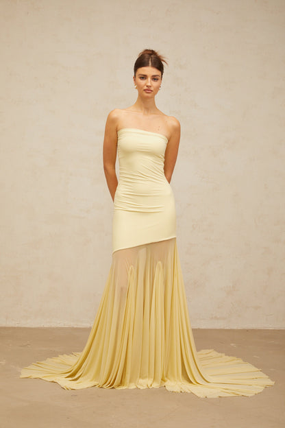 Josiane yellow off-shoulder sheer tulle maxi dress