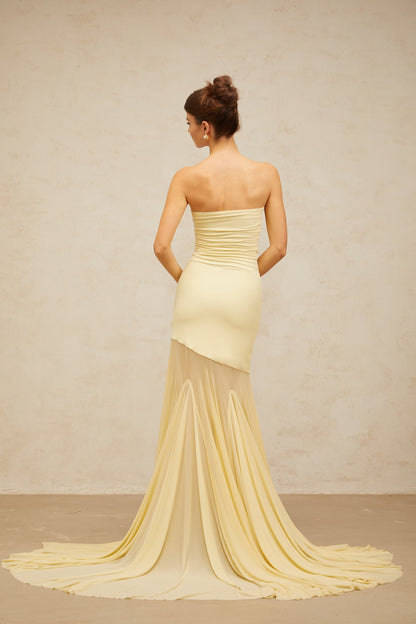Josiane yellow off-shoulder sheer tulle maxi dress