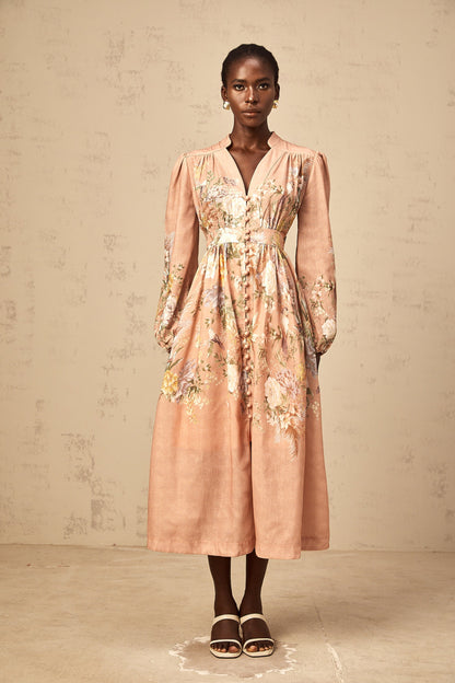 Sidonie pink V-neck floral-print midi dress