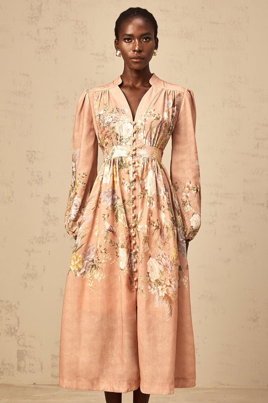 Sidonie pink V-neck floral-print midi dress
