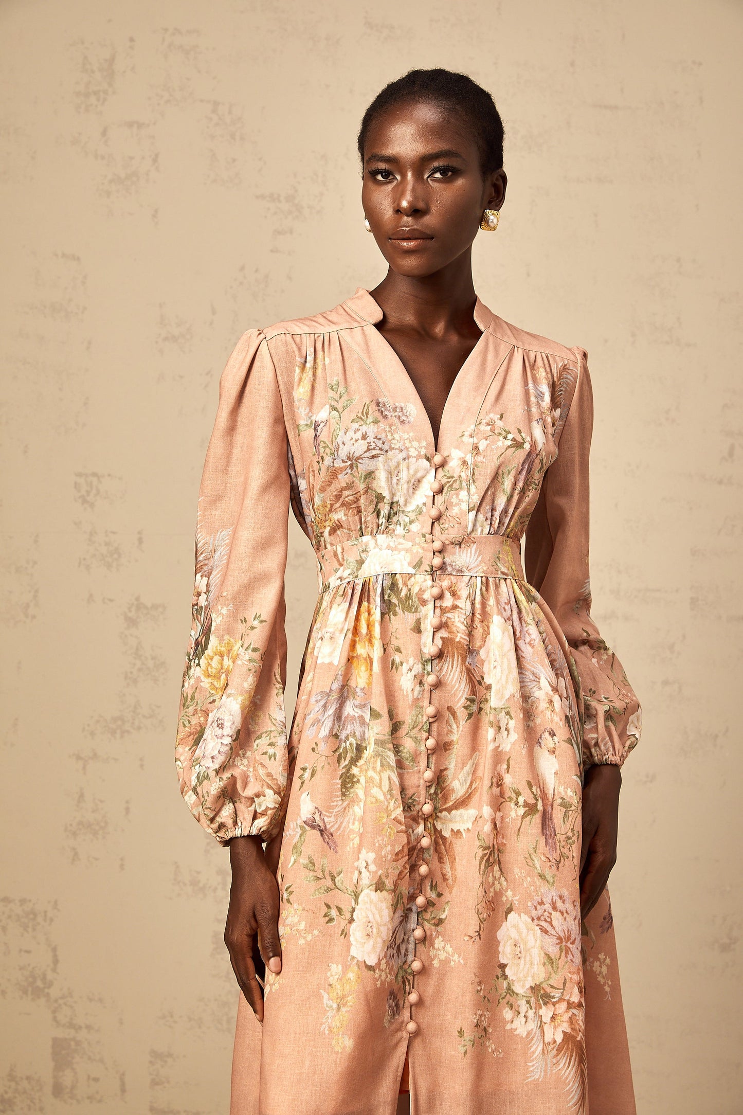 Sidonie pink V-neck floral-print midi dress