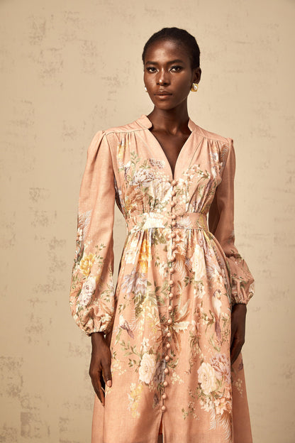 Sidonie pink V-neck floral-print midi dress