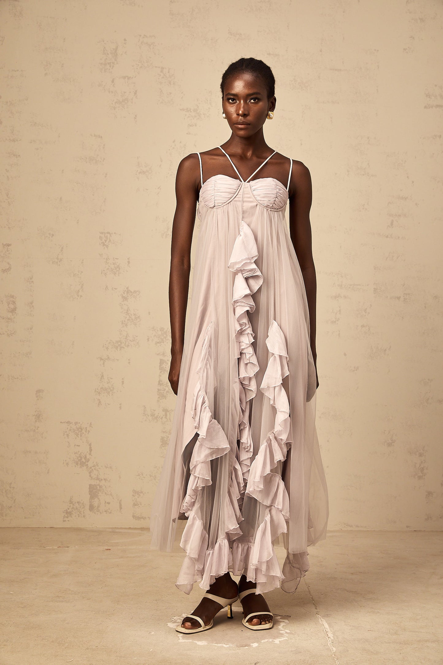 Colette layered ruffled tulle maxi dress in Purple