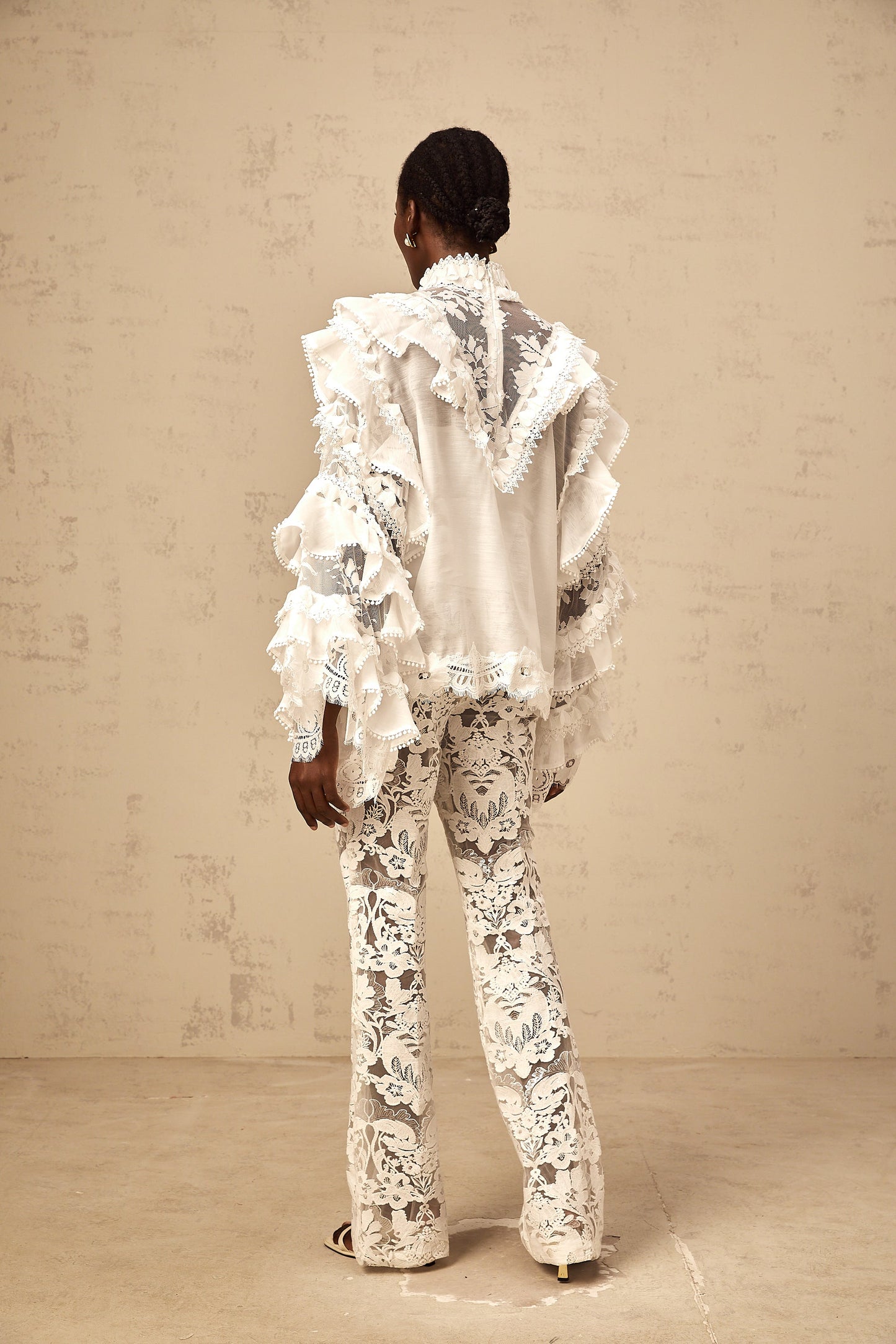 Mylène white tied layered lace blouse