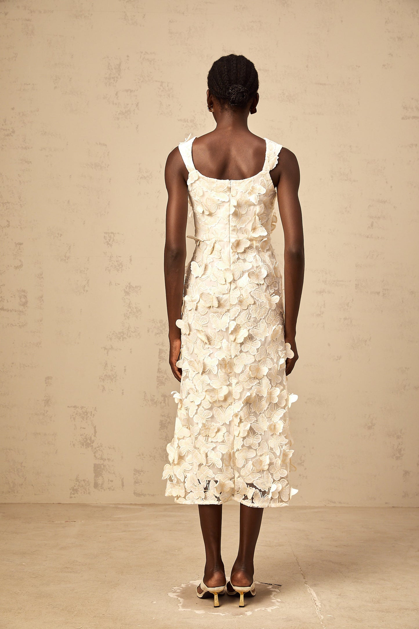 Narcisse butterfly-appliqué flared midi dress