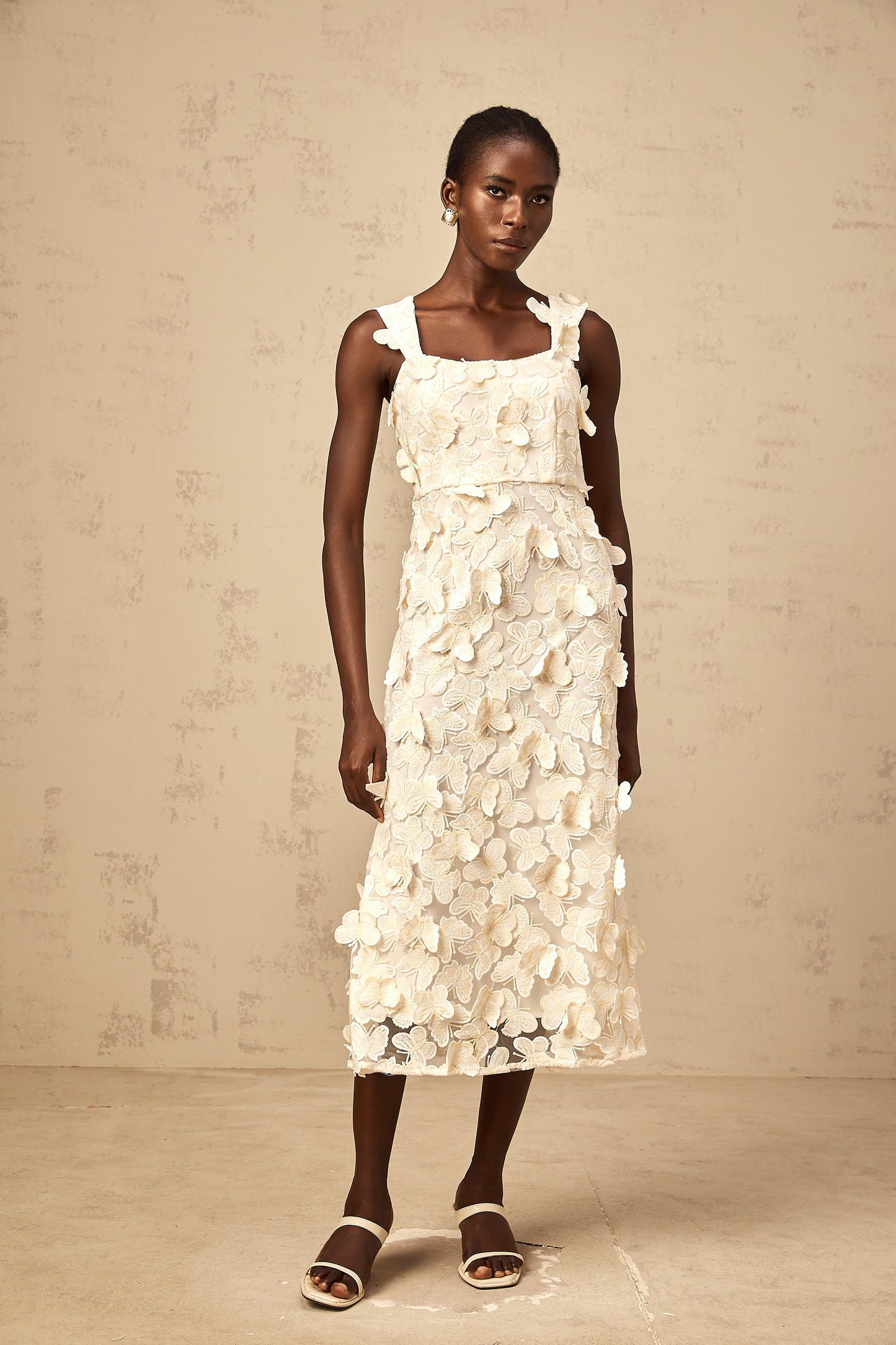 Narcisse butterfly-appliqué flared midi dress