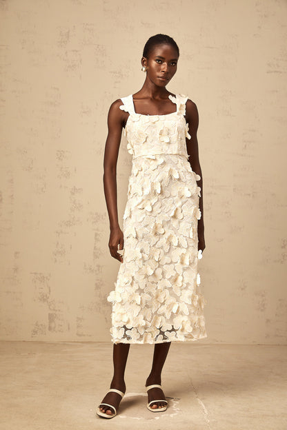 Narcisse butterfly-appliqué flared midi dress