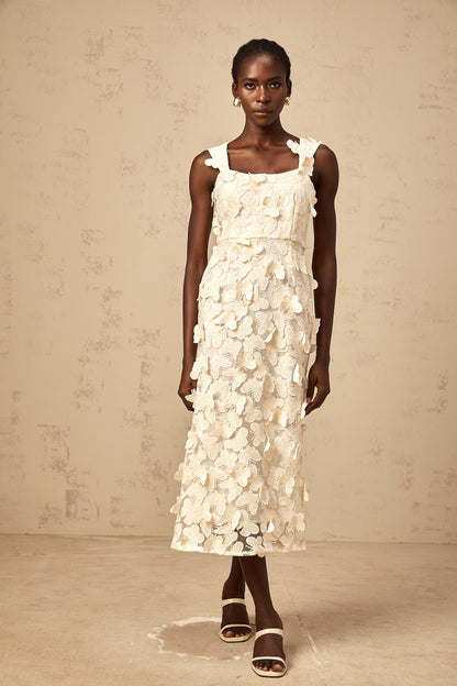 Narcisse butterfly-appliqué flared midi dress