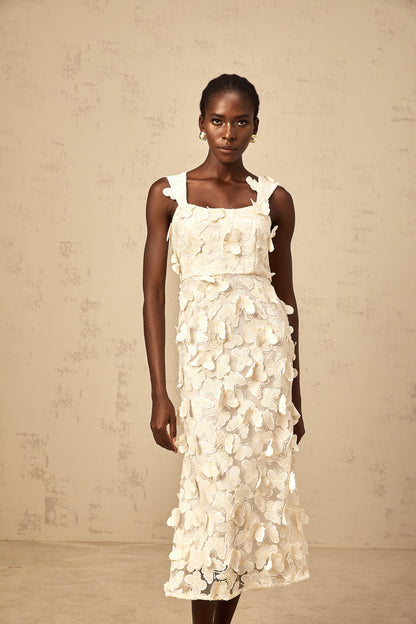 Narcisse butterfly-appliqué flared midi dress