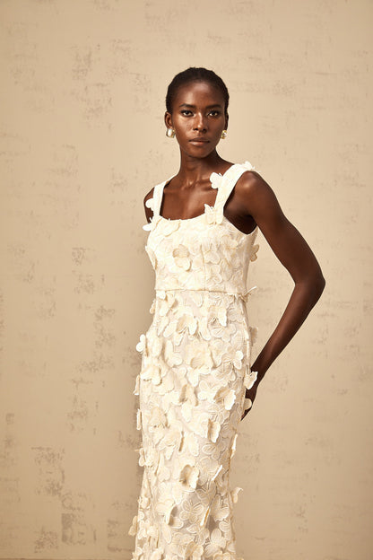 Narcisse butterfly-appliqué flared midi dress