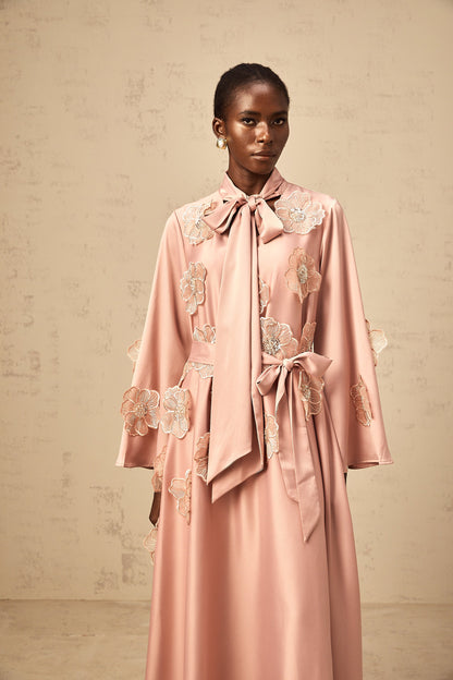 Orane tied floral-applique flared midi dress in Pink