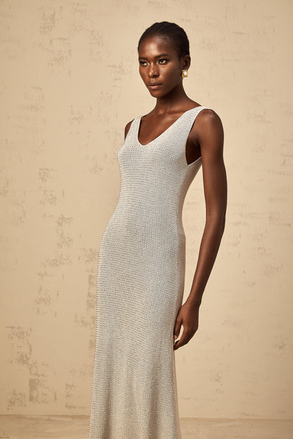 Wanda grey rhinestone knitted tank maxi dress