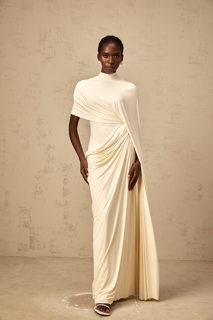 Fenella asymmetrical draped cape & dress matching set