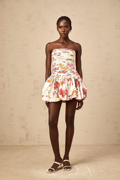 Inès pink floral-print smocked mini dress
