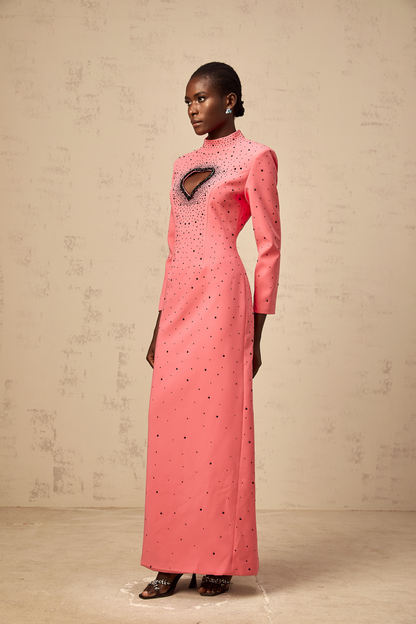 Zélie pink heart cut-out embellished maxi dress