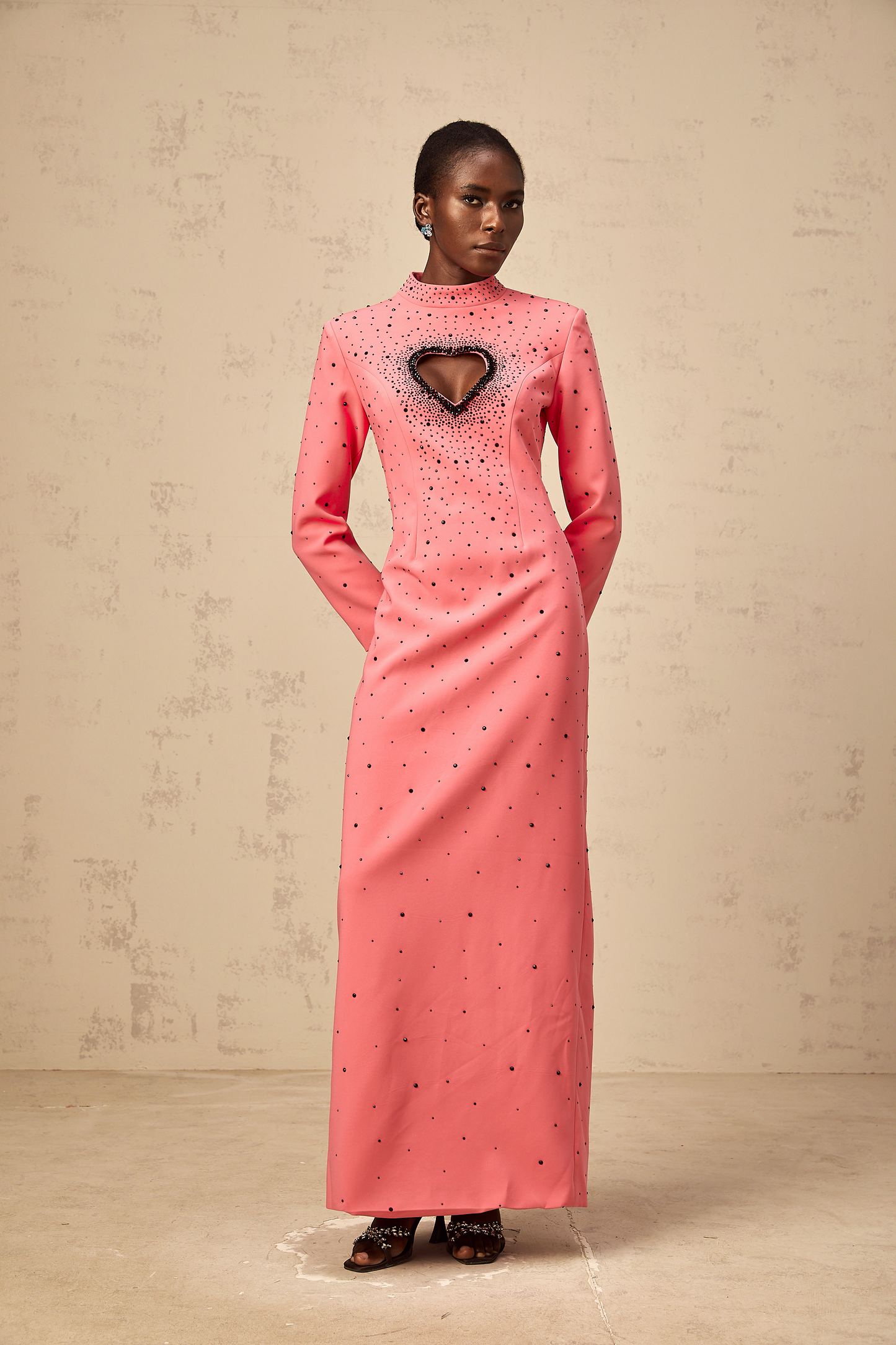 Zélie pink heart cut-out embellished maxi dress