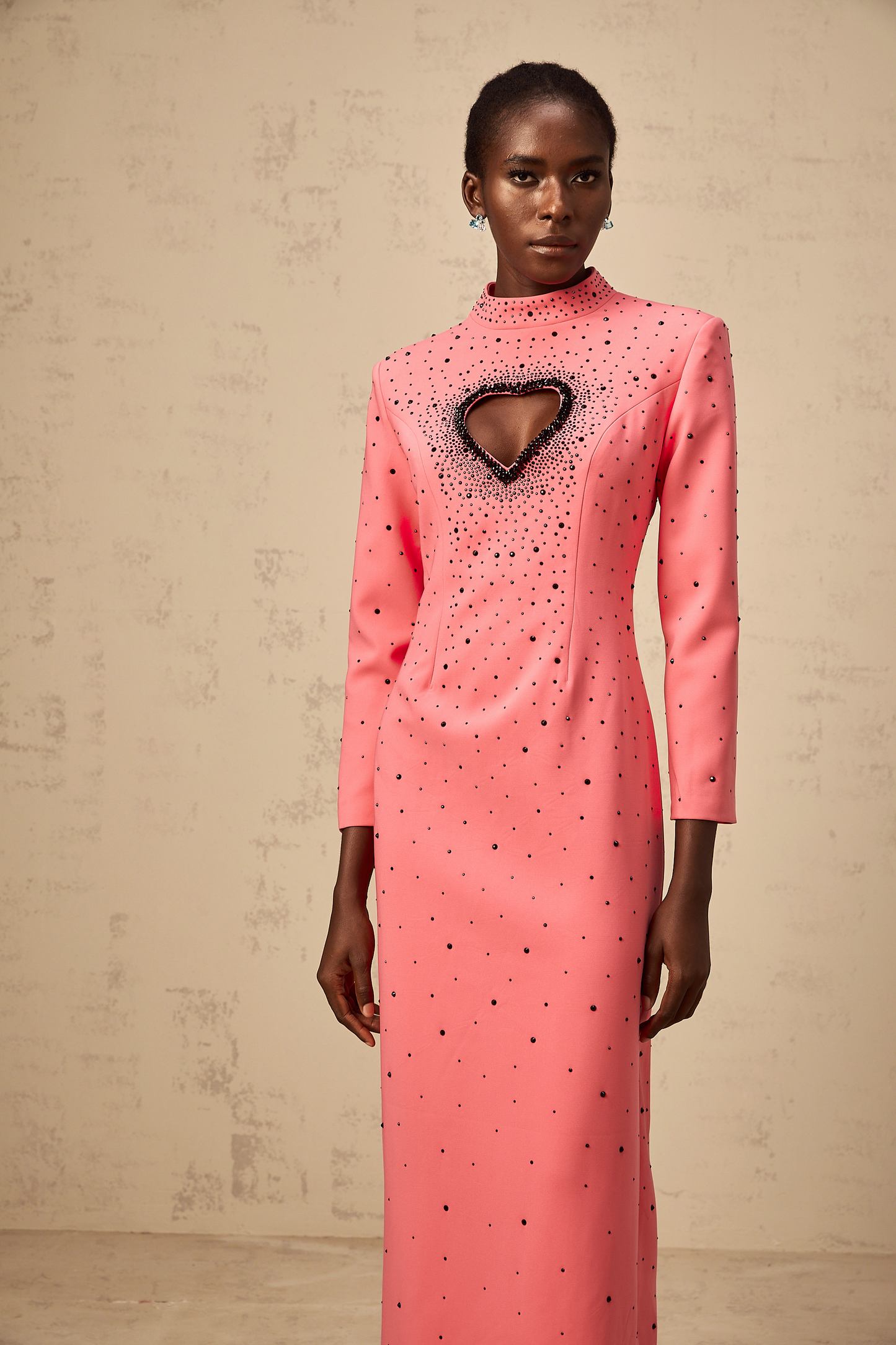 Zélie pink heart cut-out embellished maxi dress