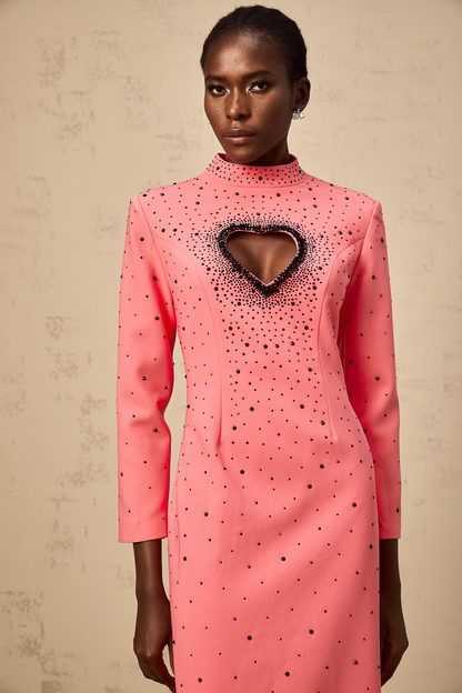 Zélie pink heart cut-out embellished maxi dress
