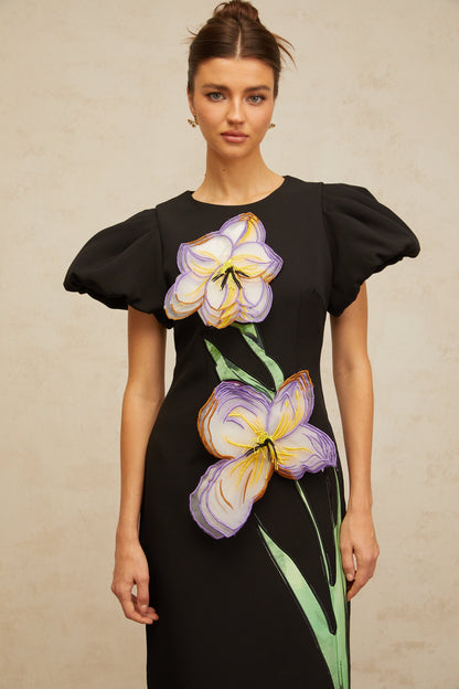 Irène sequined floral-embroidered midi dress in Black