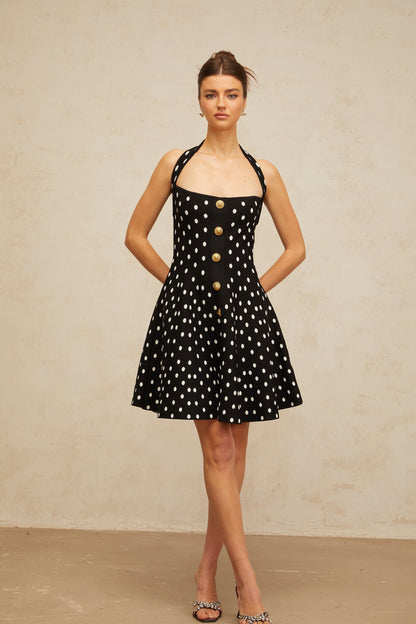 Sandrine black polka-dot knit mini dress